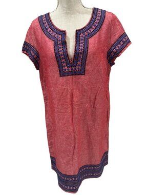 Vineyard Vines Womens Red & Blue Embroidered Tunic Dress Size 12 Made In India